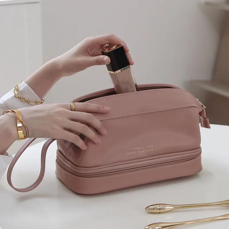 

WTEMPO Однотонные косметички большой вместимости из искусственной кожи, портативная дорожная сумка с разделением на сухое и влажное 1pc розовый