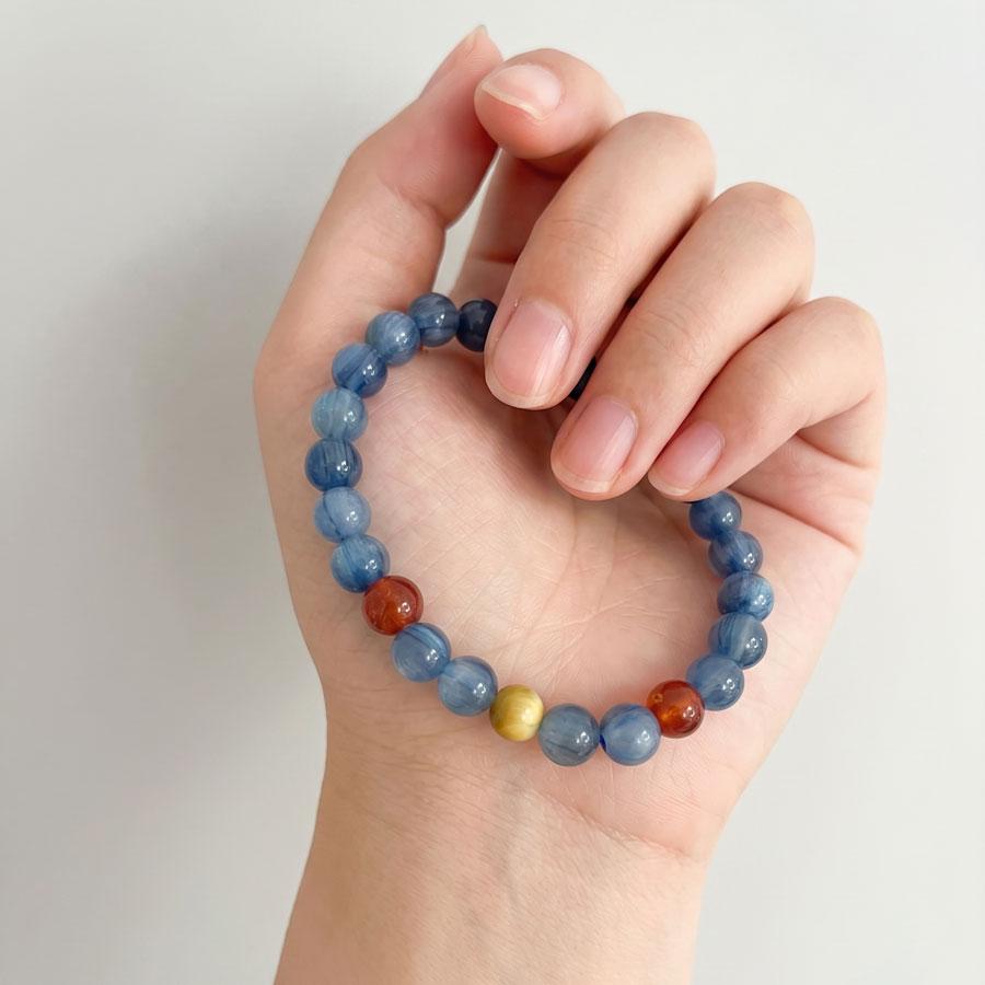 Naturalna Bransoletka z Kyanitu, Granatu i Tygrysiego Oka, Potrójna Chakra Kryształowy Amulet Leczący Boho, Kolorowy Amulet Energetyczny dla Kobiet