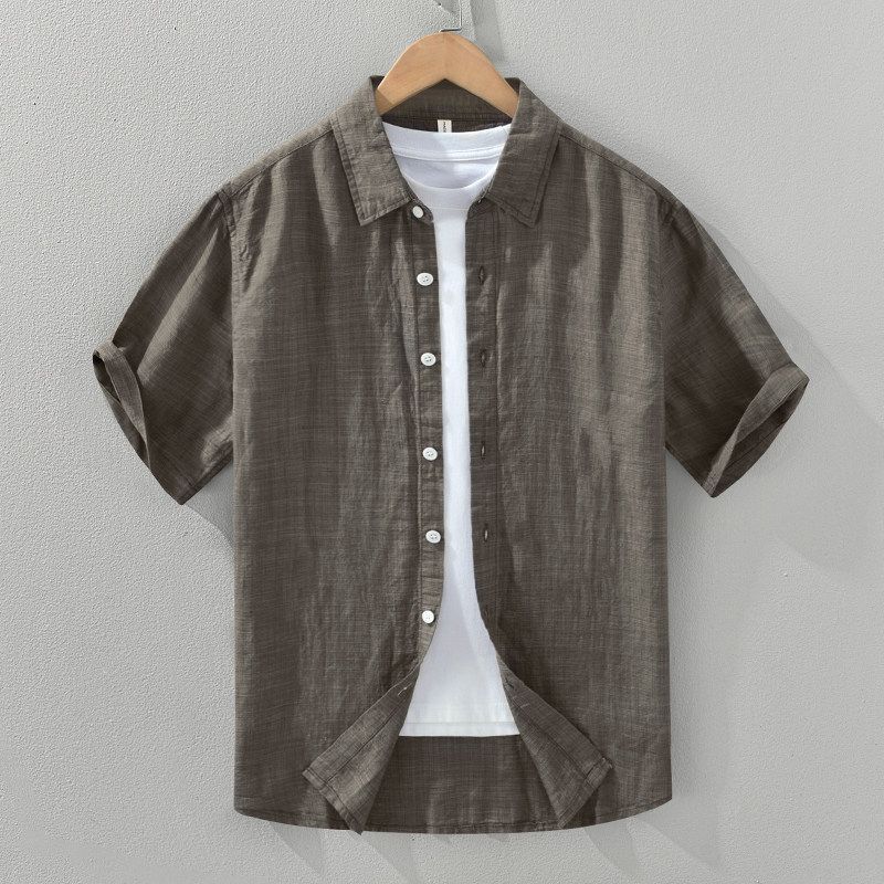 Foreign Trade Surplus Summer New Solid Color Linen Short-Sleeve Shirt for Men, Loose Casual Shirt, Lyocell Ice Silk Top