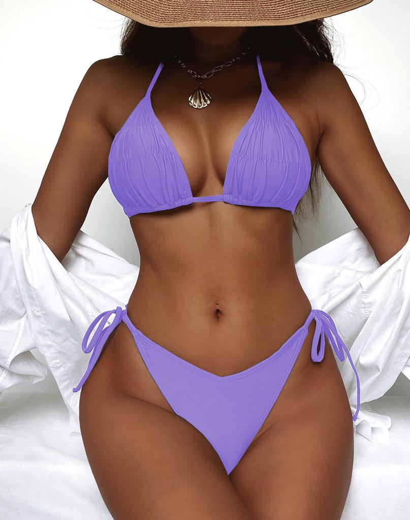 Dambaddräkt Enfärgad Sexig Grimma Triangel Rygg Tie Bikini Set 5 Färg