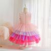 Kleider für kleine Mädchen Bunte Mädchen Puffige Melaleuca Kontrastfarbe Funkelndes Kinder Geburtstagskleid Elegant Weiches Partykleid Ballkleid für Mädchen
