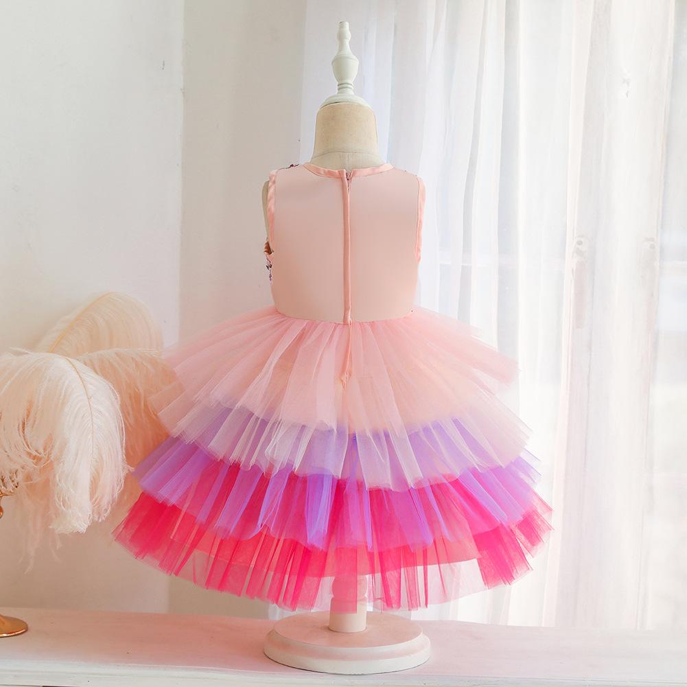 Little Girl's Gown Dresses Colorful Girls Puffy  Melaleuca Contrast Color Sparkling Kids Birthday Dress Elegant Soft Party Dress Ball Gown for Girls