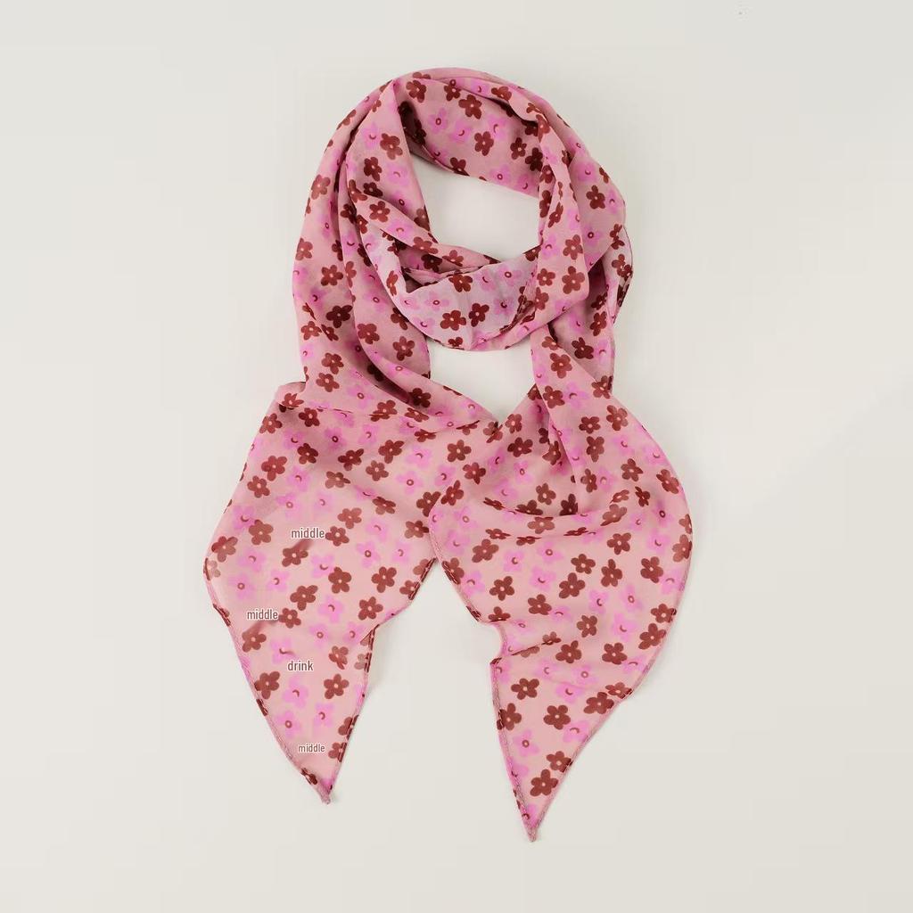 Korean Retro Black Polka Dot Silk Scarf - Y2K Rose Ribbon Bow Style