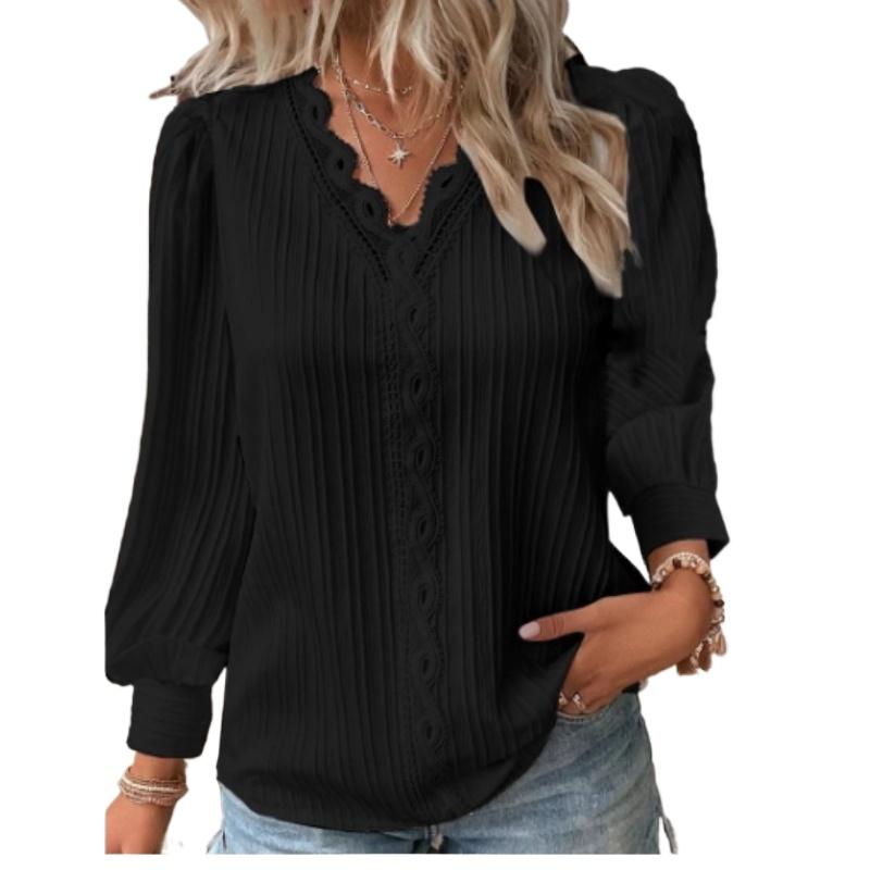 

Женская мягкая рубашка с V-образным вырезом и длинными рукавами из кружева на весну и осень 4XL чёрный