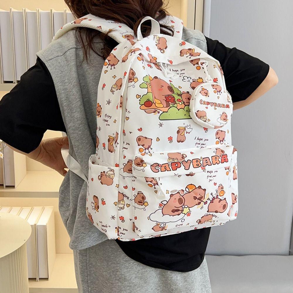 Waterproof Cartoon Animal School Bag Multi-Compartment Capybara Student Bag  Gifts