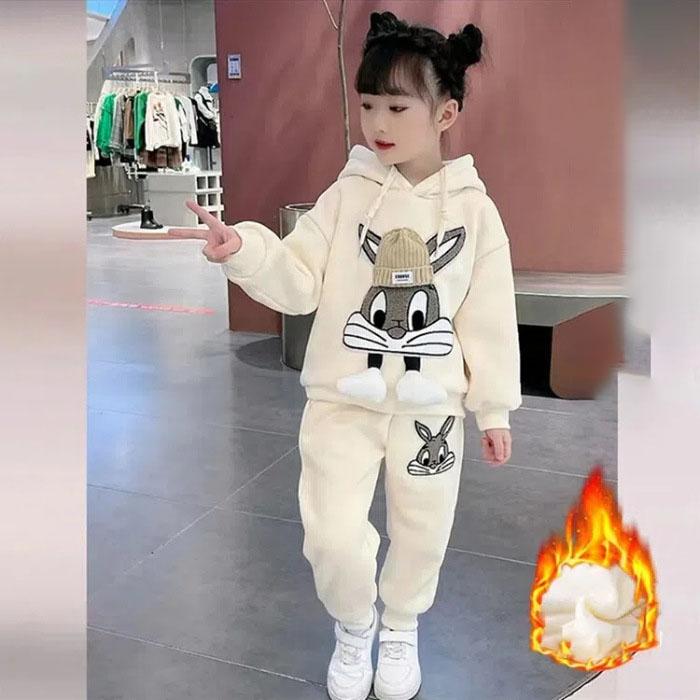 

Осенне-зимний комплект из двух предметов с наклейкой на кошку для девочек из мультфильма «Милый плюс бархатный толстый модный теплый с капюшоном» для детей от 2 до 12 лет 160 бежевый