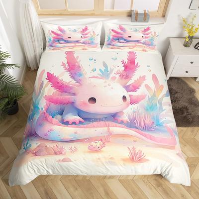 Cute Axolotl Duvet Cover Sets for Kids Boys Girls Lightweight Bedding Sets Cartoon Salamander Bedding Set Bedroom Decor No Quilt
