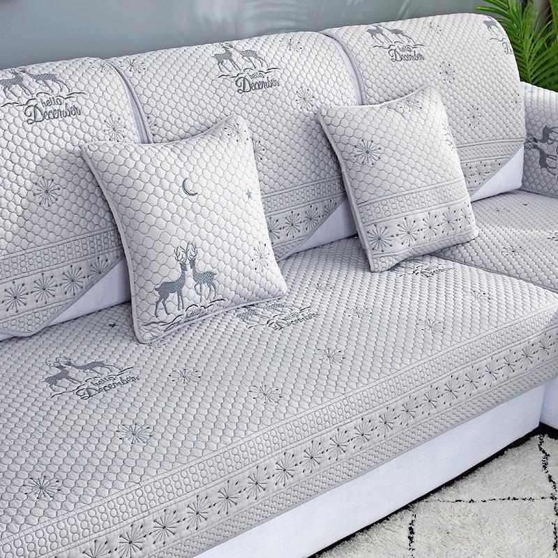 White Pure Cotton Sofa Cushion Case, Pastoral Washed Sofa Cover Towel, Modern Minimalist Cover, Non-Slip, Four Seasons