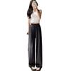 Women's Spring Summer White High-Grade Acetate Satin Pants Floor-Length Japanese Lazy Style Casual Wide-Leg Trousers