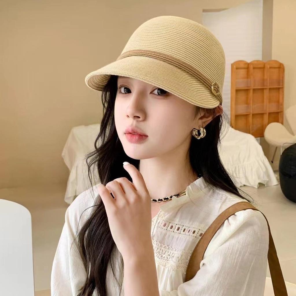 Straw hat women's summer sun protection shows their face, small straw baseball cap, UV protection sunshade, equestrian hat, face cover cap