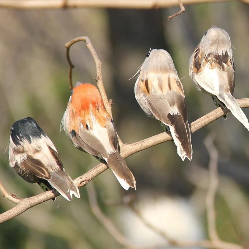 1 Pcs Foam Feather Artificial Birds Vividly Sparrow Emulation Decoration Tree Robin Home Outdoor Yard Ornaments Randomly Colour