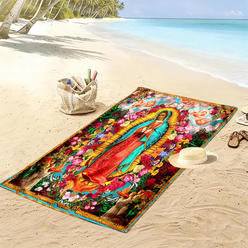 Virgin Mary Print Beach Towel, Large Soft Quick Dry Towel for Beach Camping Swimming