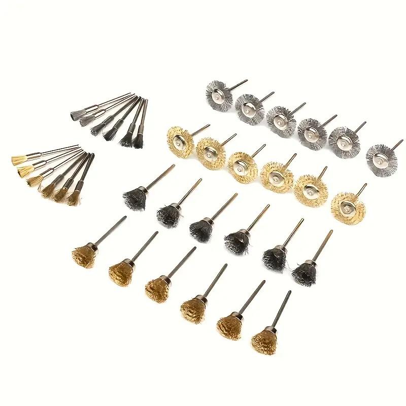 

36 Piece Copper Wire Brush Set - Rust Removal Steel Wheel Rod, T-Polished Brush with Handle