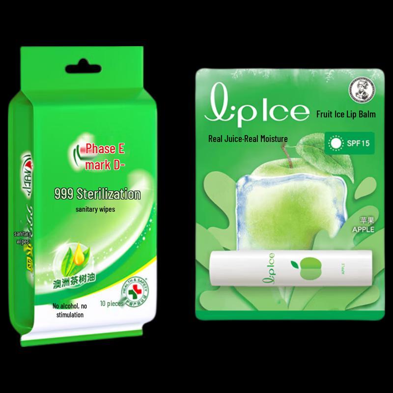 Mentholatum Fruit Ice Lip Balm Apple Flavor + Hearttex Wet Wipes