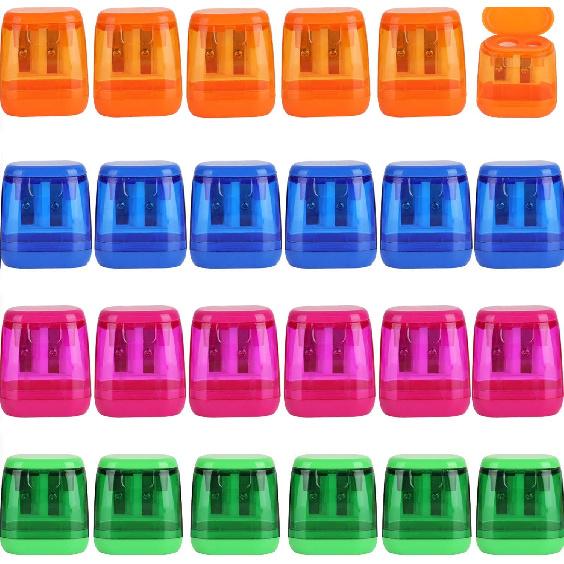 Pencil Sharpener Dual Hole Pencil Sharpener Manual Pencil Sharpeners with Lid for School Home Office Supplies (24 Pieces)