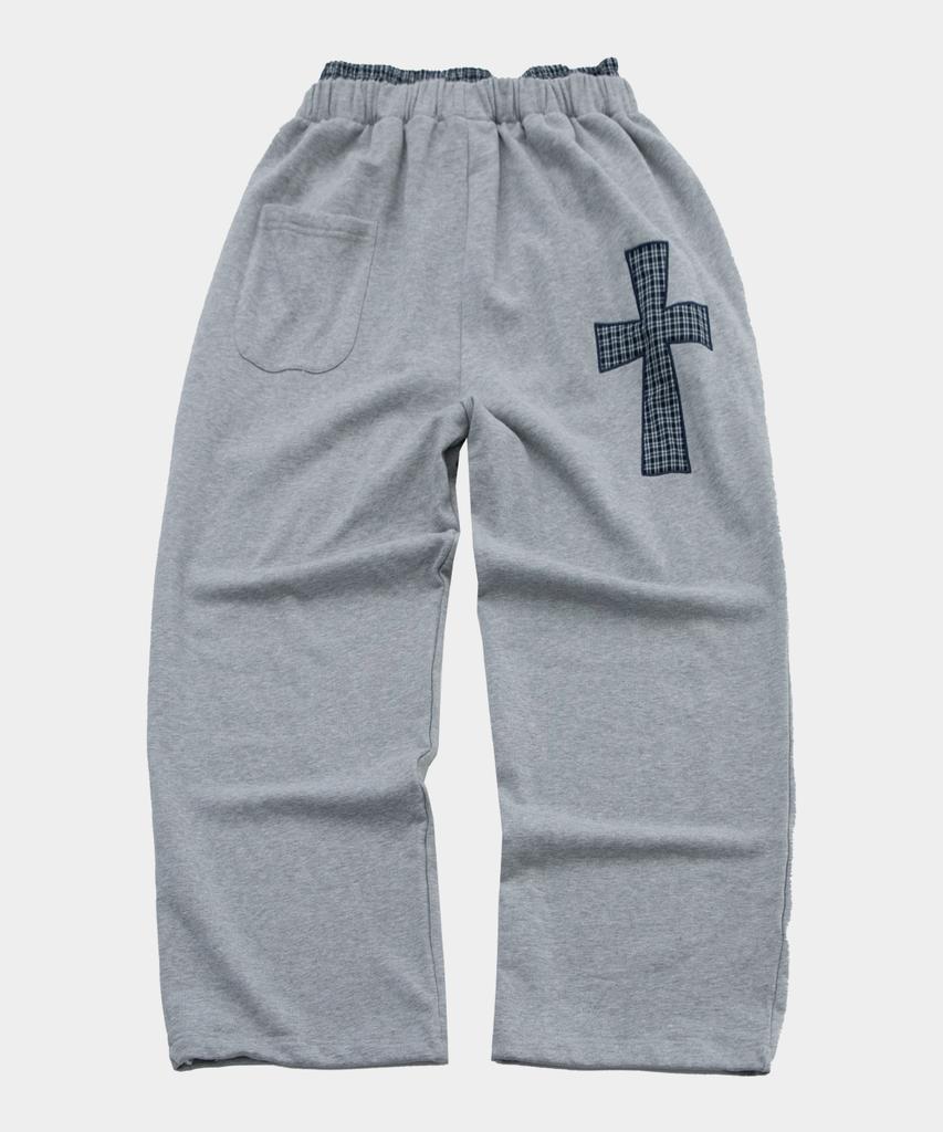 SOMEPLACE MAN Check Waist Layered Patch Point Wide Training Cotton Pants_2 Colors