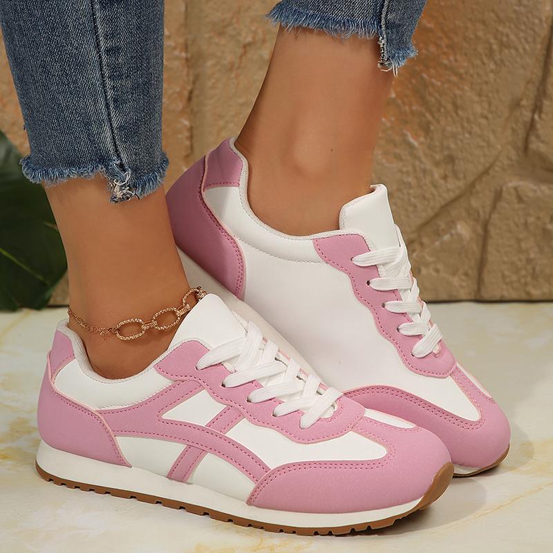 Fashion Women's Contrast Color Casual Sneakers Comfort Non Slip Soft Sole Walking Shoes Woman Fashion Black White Striped Flat Sneakers