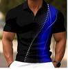 3D Printed Color Polo Shirt Texture Pattern Short Sleeve Summer Street Lapel T-shirt Loose Buttons