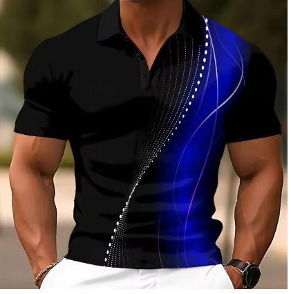3D Printed Color Polo Shirt Texture Pattern Short Sleeve Summer Street Lapel T-shirt Loose Buttons