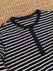 Blue & White Striped Waffle Knit Crew Neck Long Sleeve T-Shirt - Breathable & Comfortable Casual Top