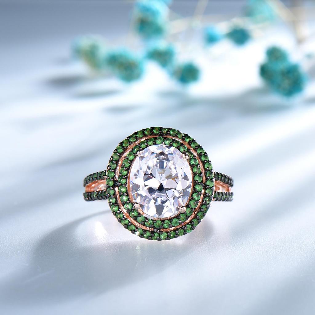 S925 srebro sześcienne cyrkonia wkładka szmaragdowy pierścionek oryginalna piękna biżuteria dla kobiet