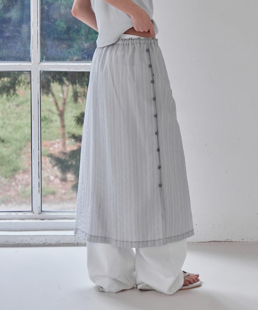 Leondeondada Striped Button-Up Layered Skirt, 2Colors