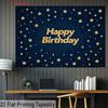 Glitter Gold Star Birthday Tapestry, Dark Blue Starry Night Wall Hanging