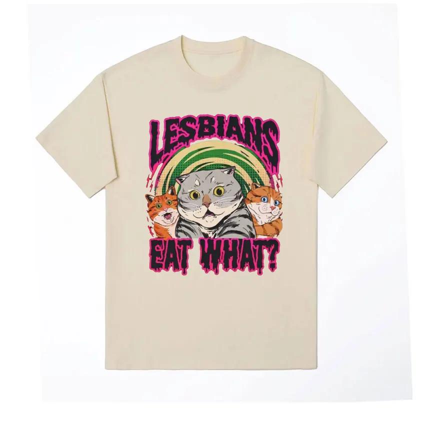 LGBT Was man isst Katze Vintage T-Shirt Sommer Herren und Damen Lässiges Kurzarm T-Shirt Unisex Übergröße T-Shirt Y2k