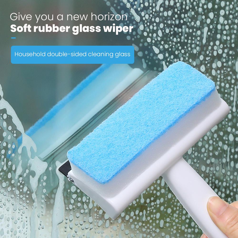 2-In-1 Non-Woven Cloth Glass Cleaner Brush Sponge Wiper Scraper Glass Wiper Brush for Mirrors Shower Doors Windows