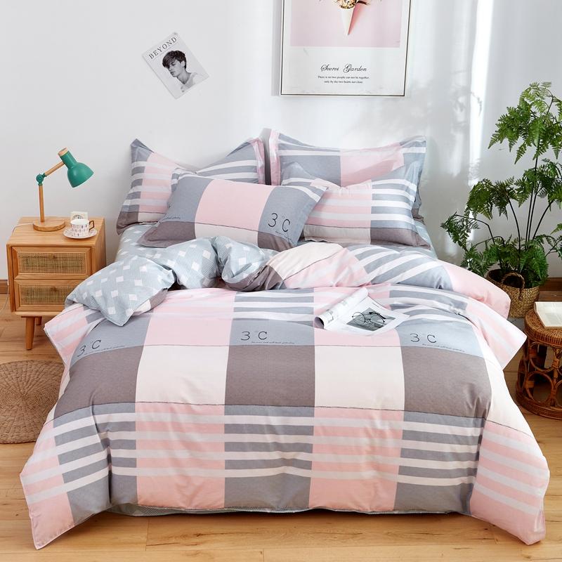 Abstract Geometric Bedding Set Queen Size Geometry Rectangle Square Cotton Duvet Cover Pink Purple Comforter Cover for Boys Girl