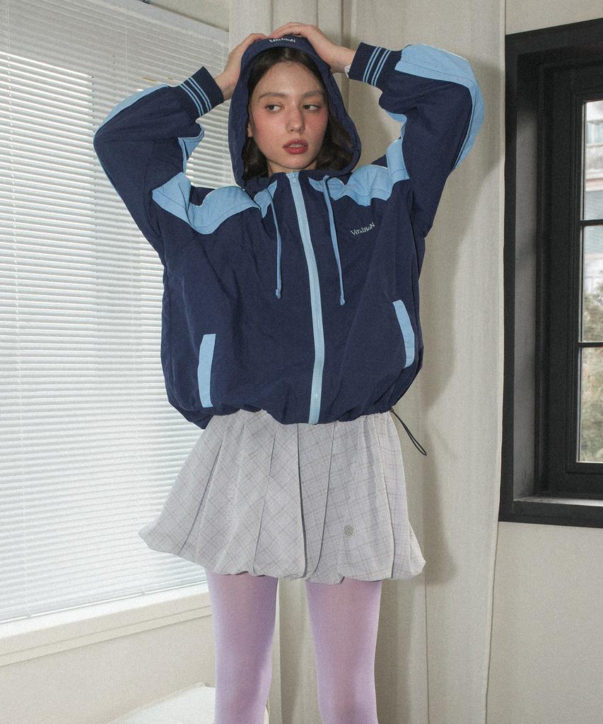 Baitalssain [Line] Check Chiffon Balloon Mini Skirt (Light Blue)