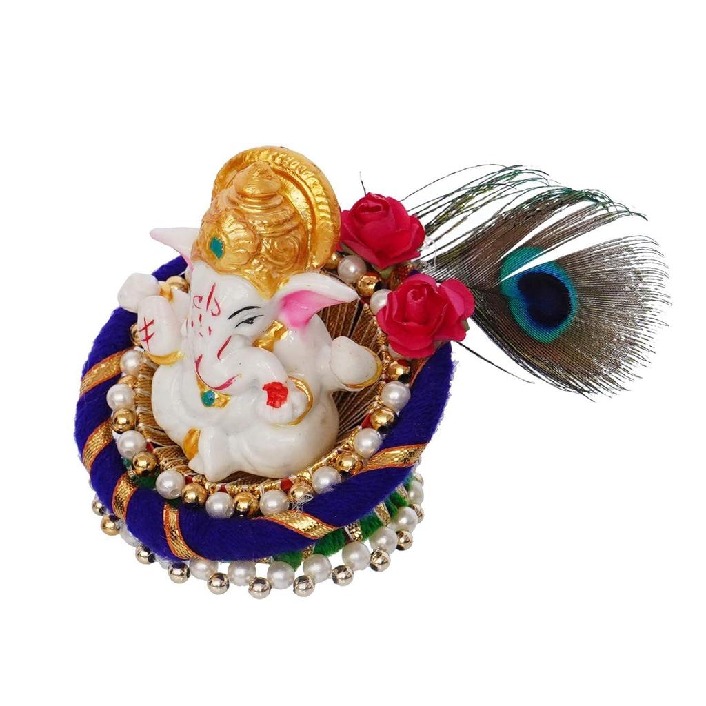 Resin Lord Ganesha Idol On Peacock Feather Decorative Plate| Ganesha Idol for Home Decor Car Dashboard| Ganesha Statue|