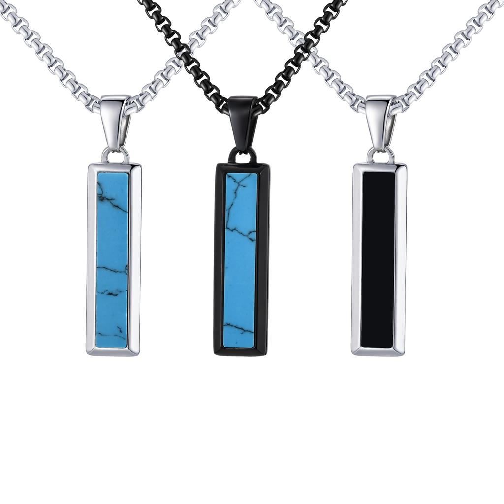 Fashion Retro Geometric Natural Stone Pendant Necklace, Blue Stone Stainless Steel Necklace, Minimalist Vintage Jewelry for Men