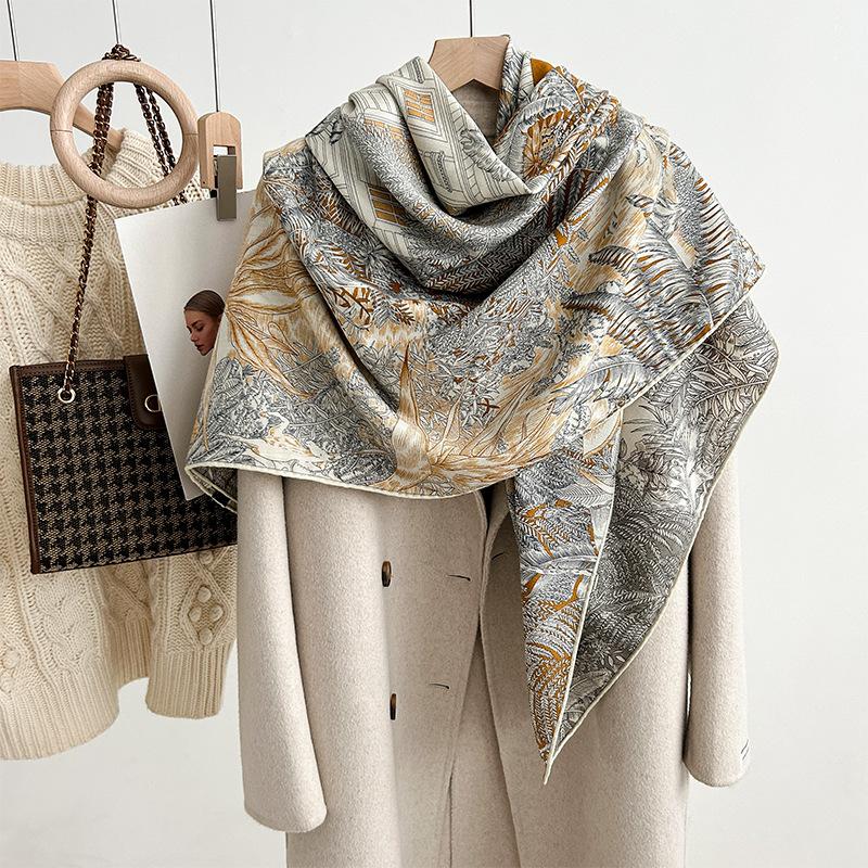 Autumn And Winter Warm Silk Wool Big Scarf For Women'S High End Double Sided Double Color Silk Wool Scarf Fashion Shawl