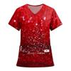 Women's Fashion Printed Short Sleeve V Neck Pattern Tops Pocket Working T-shirts