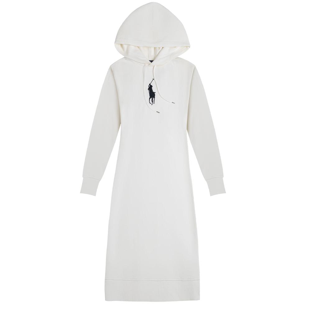 

Платье женское Polo Ralph Lauren FW23 с капюшоном из флиса с длинным рукавом и вышивкой большого логотипа, белое 211832902-002 XS