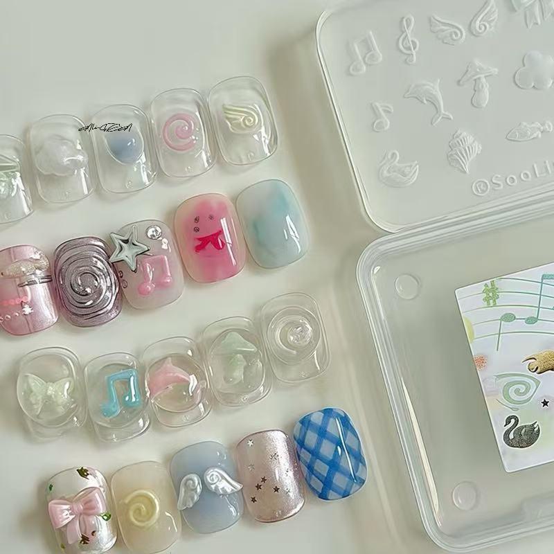 Y2K Silicone Nail Mold Musical Note Dolphin Cartoon Puppy Bowknot Design Tools for DIY Manicure Nail Art Decoration