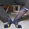 Calzini da uomo sottili e trasparenti in nylon traspirante, calze a righe over the calf per affari