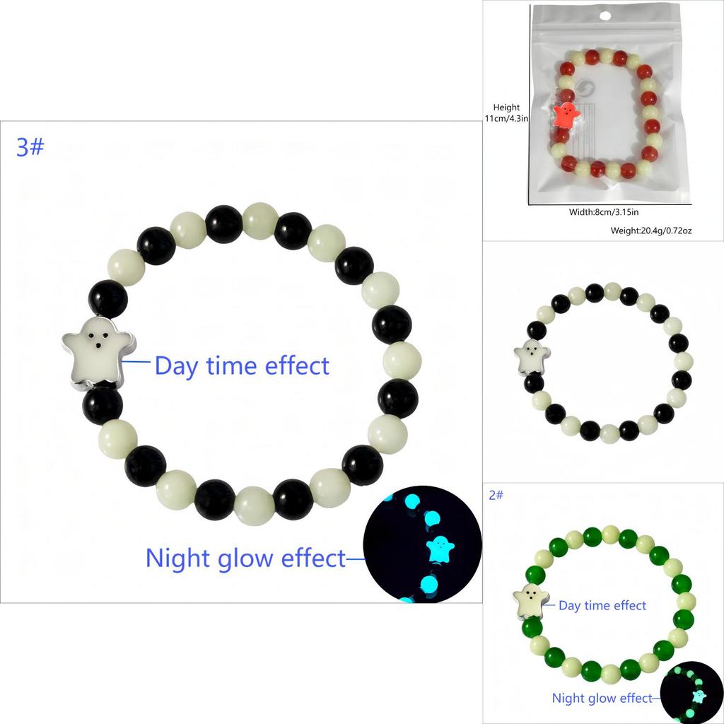 Halloween Ghost Lightup Glass Beaded Bracelet For Festival Celebrations