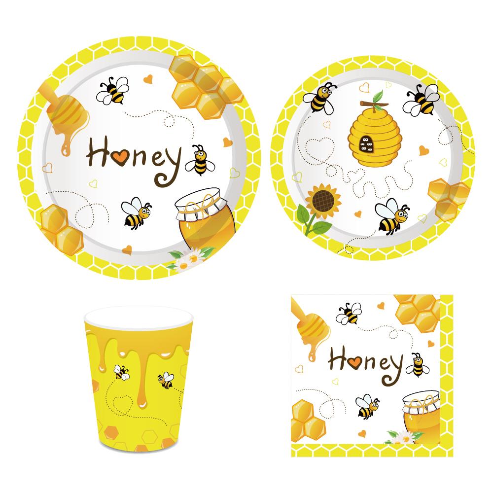 44pcs Bee Theme Party Supplies Kids Birthday Party Decorations Plates Cups Napkins Disposable Tableware Set Baby Shower Supplies