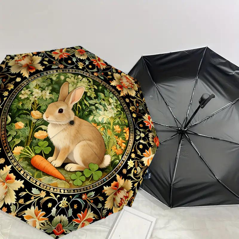 1PC rabbit, floral Umbrella-8-Rib Reinforced, Automatic Open, Lightweight & Durable, Cute Fashion Accessory for Outdoor-K1318