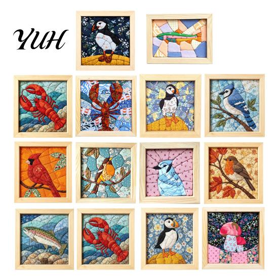 Textile Crafting Supplies DIY Fabric Art Kit, Handmade No-Sew Mosaic Wall Craft with Creative Home Frame, Beginner Friendly Cute Animals Layered
