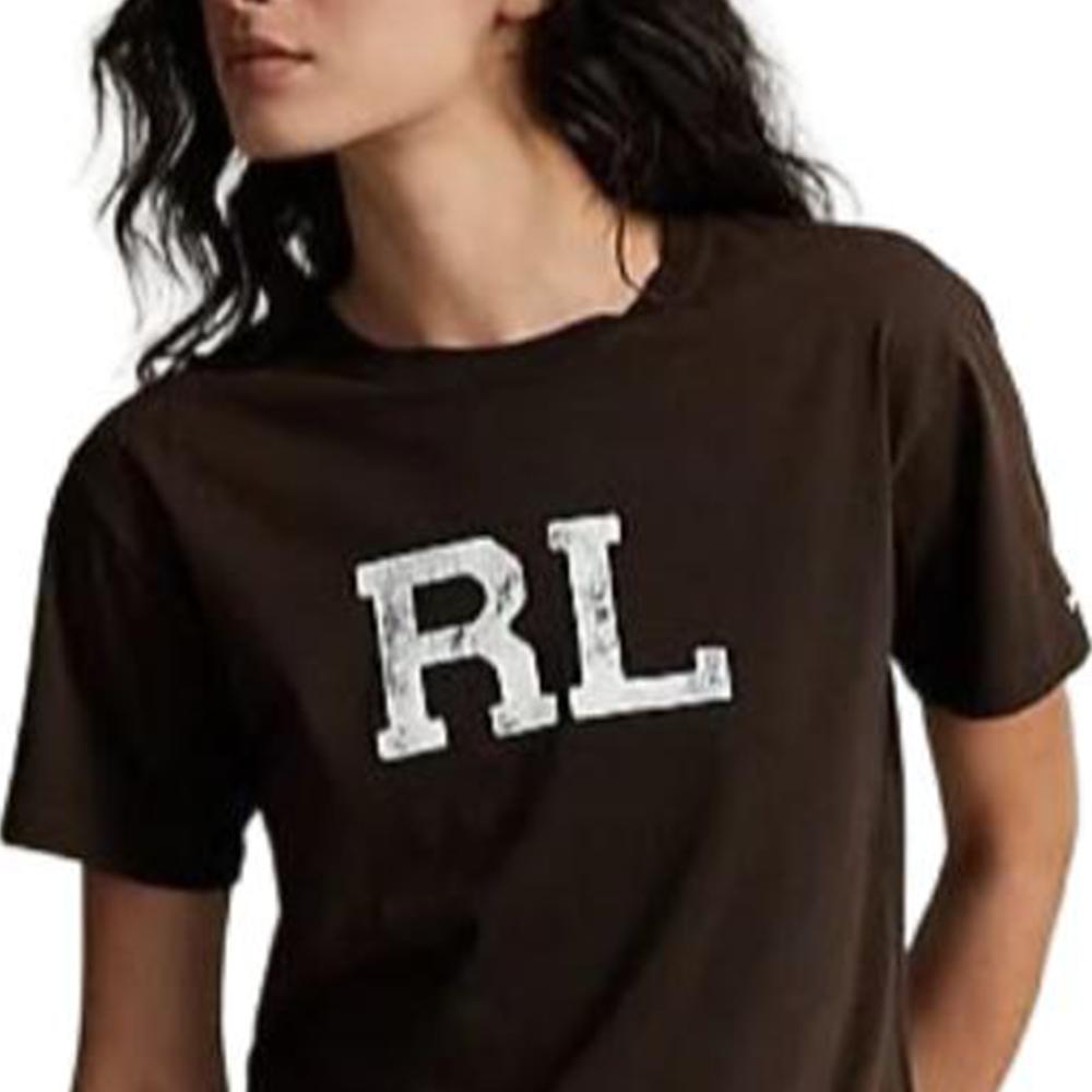 Polo Ralph Lauren Letter Logo Print Round Neck Short Sleeve T-Shirt Women T-Shirt Brown 211892611-002