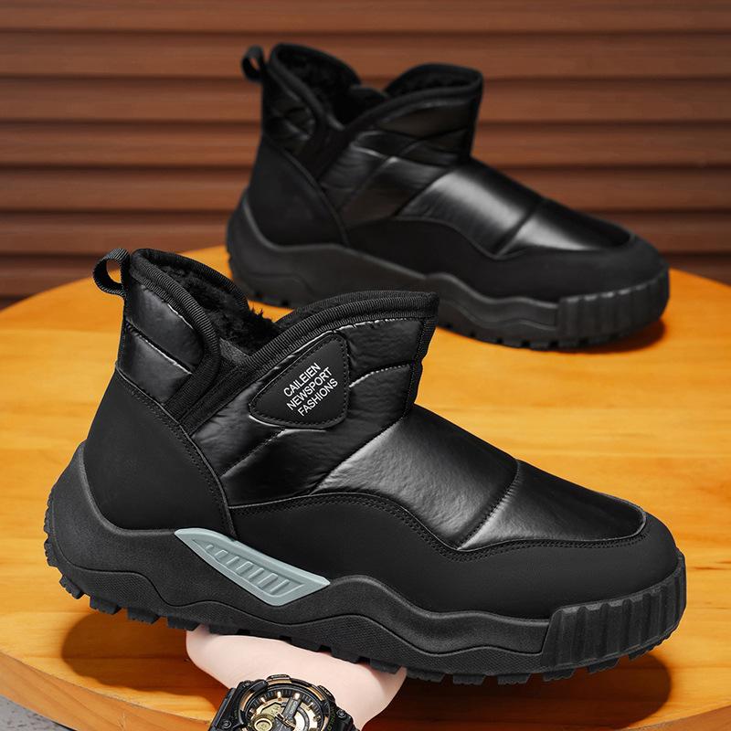 Pánské zimní teplé fuzzy boty do sněhu Lehké kotníkové boty s protiskluzovou podšívkou z umělé kožešiny pro muže Neformální PU kůže Pohodlné vycházkové krátké boty