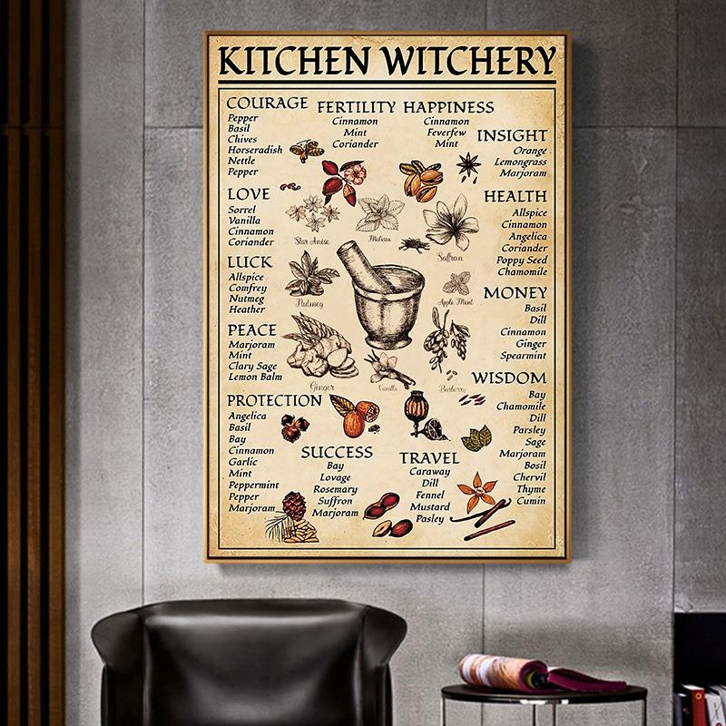Kitchen Funny Canvas Retro Poster and Prints Decoration Wall Pictures Witches Magic Knowledge Art Painting Home Decor