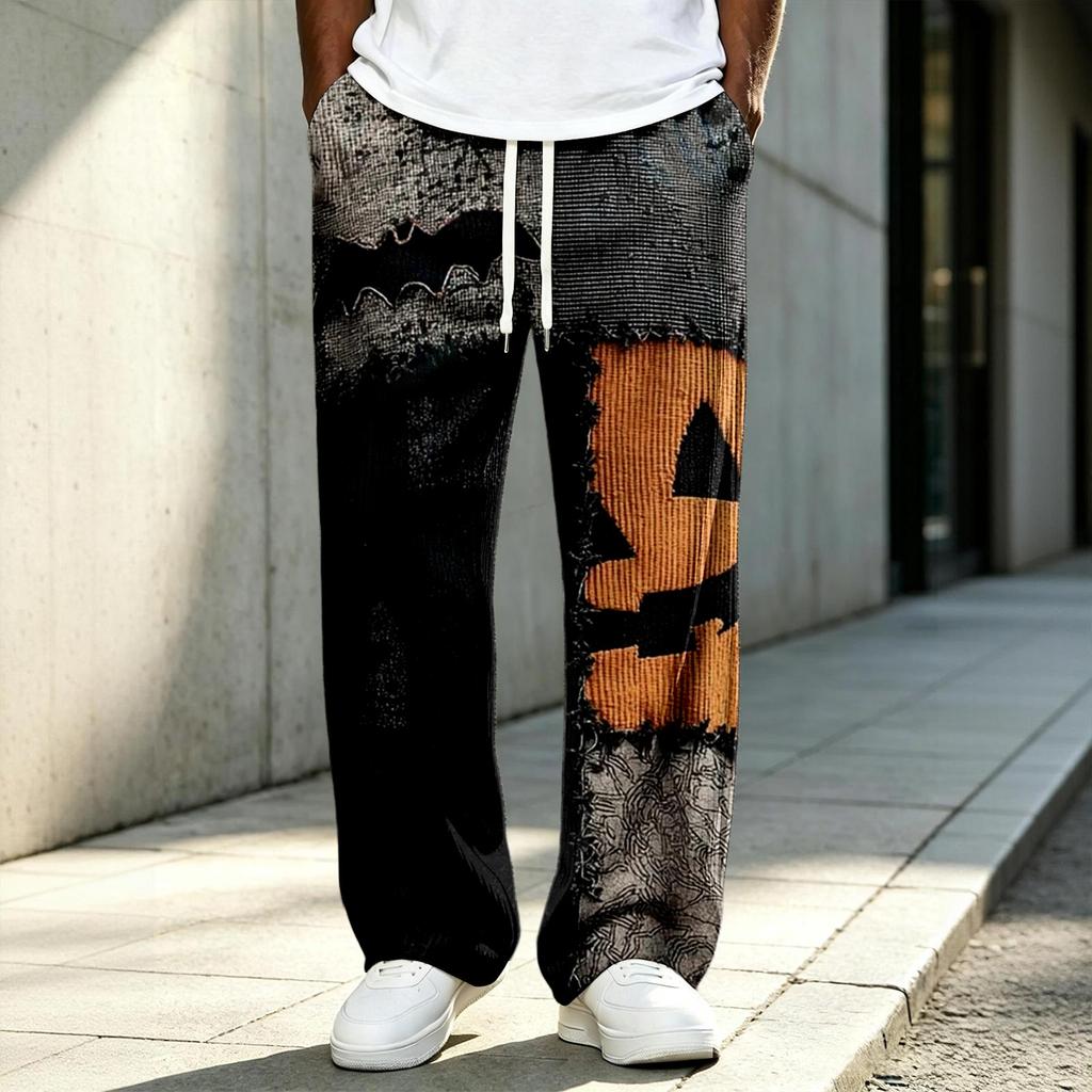 Men's Long Halloween Print Knit Pants for Holiday Costume