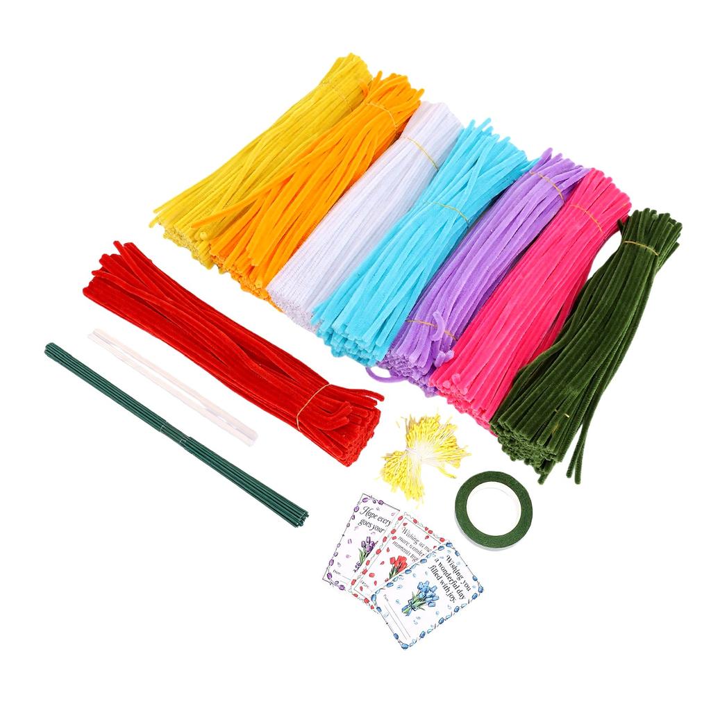 800 Pcs 8 Colors Pipe Cleaner Bulk Craft Flower Making Kit Pipe Cleaners Bouquet Kit with 150 Pcs Stamens 3 Pcs