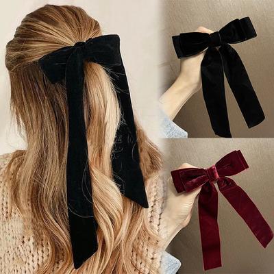 Vintage Velvet Bow Hairpins Barrettes For Women Girls Wedding Long Ribbon Korean Hair Clip Hairgrip Hair Accessories