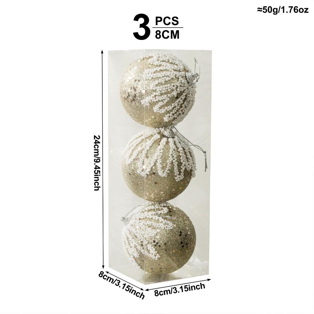3Pcs/Set Shiny Christmas Ball 8CM Xmas Ornament Ball Durable Christmas Tree Balls  Home