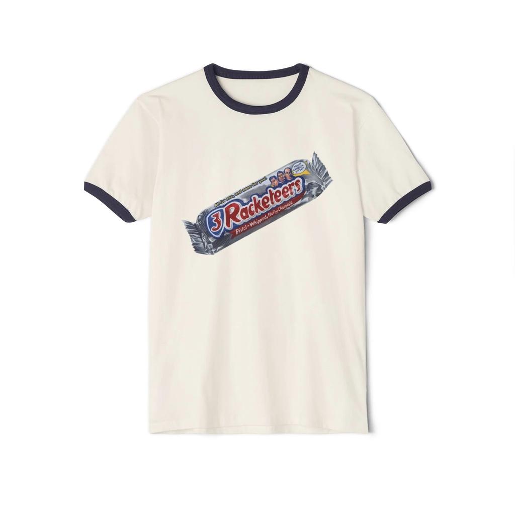 Wacky Packages 3 Racketeers Candy Bar Printed Ringer T Shirt Musketeers Parody